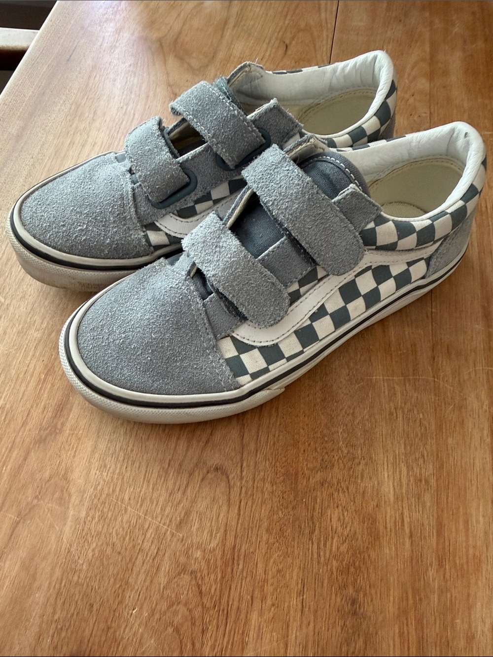 Vans Kids Checkerboard Velcro Sneakers - Gray and White